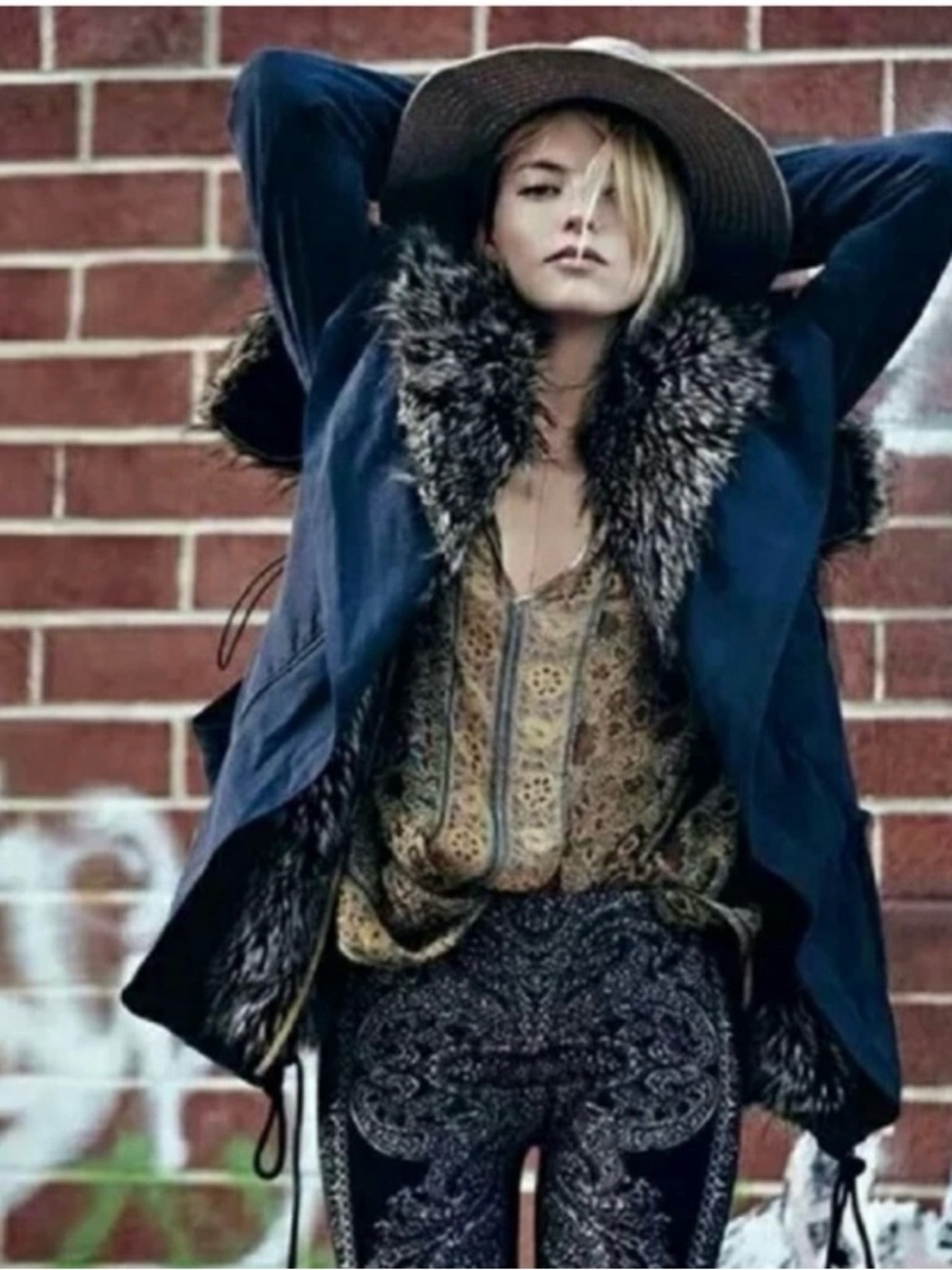 Free People child Faux Fur Quilted Parka- XS ptp- 22 inch